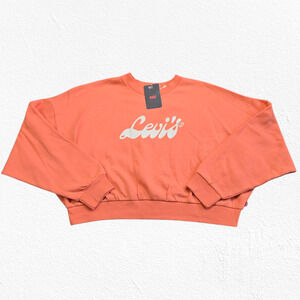 Levi's Coral Orange Retro Logo Cropped Crewneck Pullover Boxy Sweatshirt Size XL